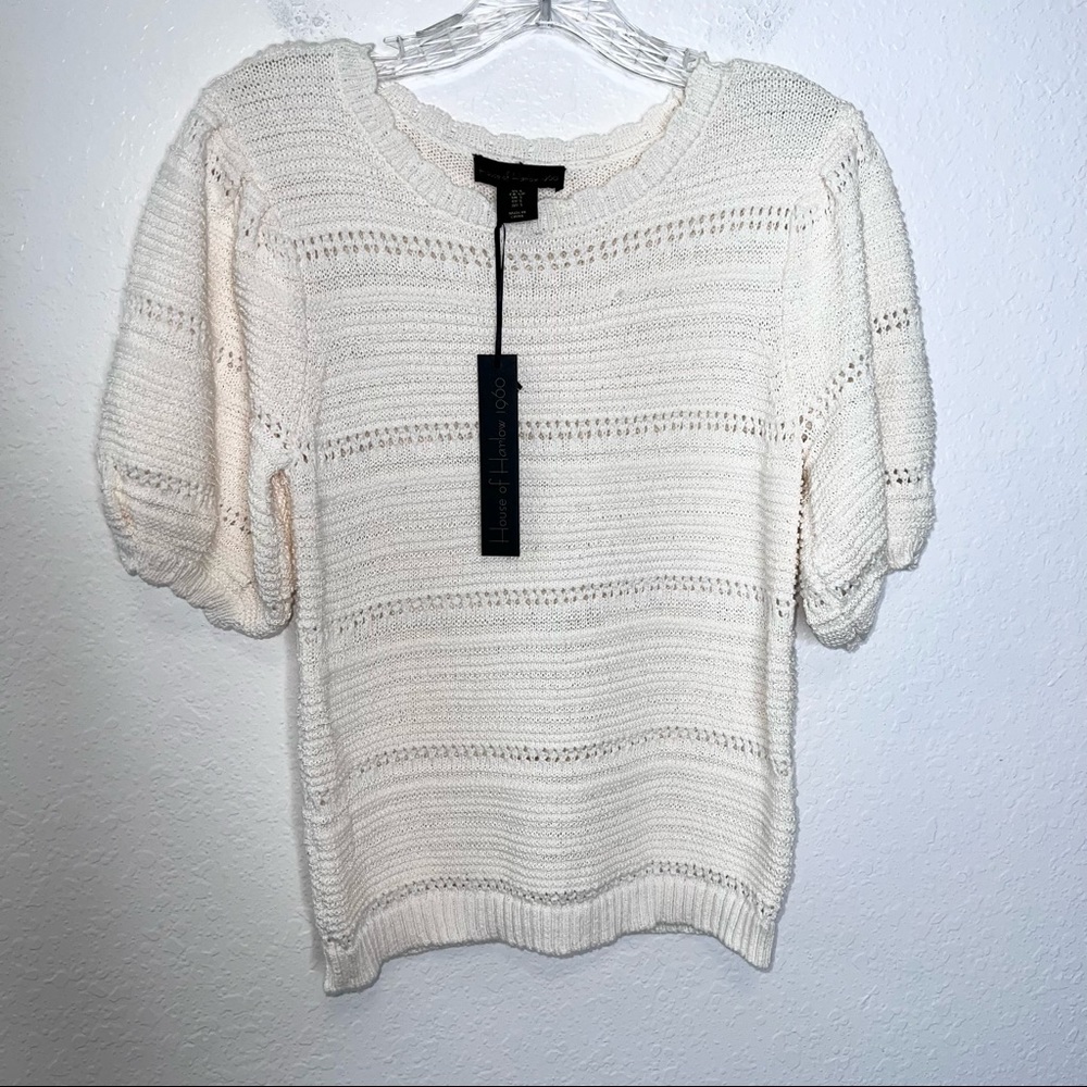 House Of Harlow 1960 Small Balloon Short sleeve Open knit top Cream blouse B1